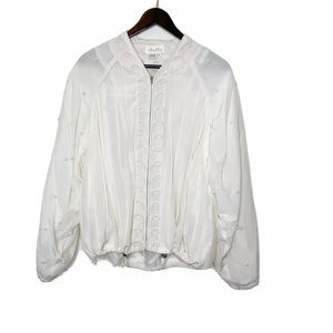 SOLD Vintage White Perlita Silk Cinch Waist Zip Bomber Jacket 100% Silk Women